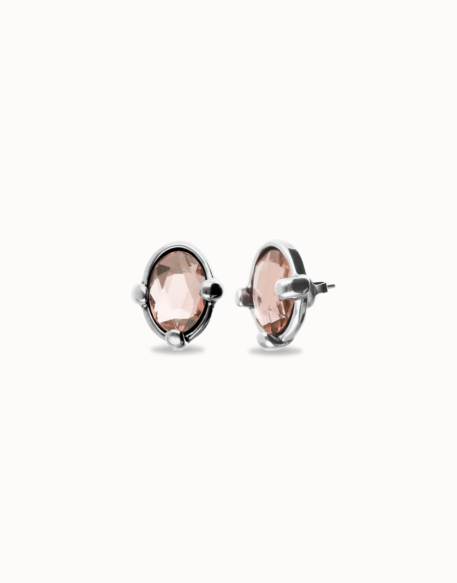 Studs with pink oval faceted crystal, Silver, large thumbnail